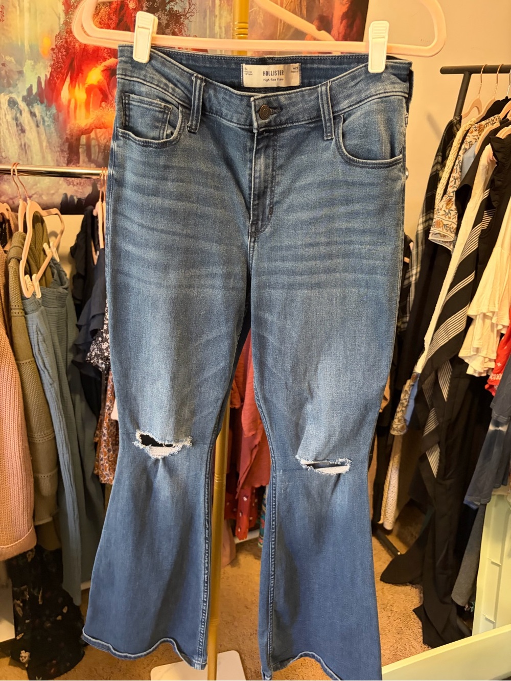 Hollister Medium Blue Distressed Flare Jeans
